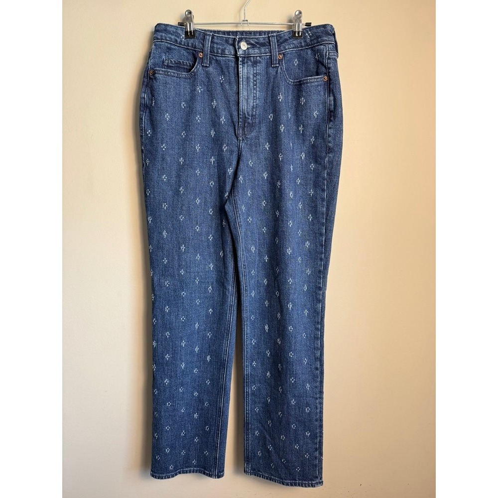 Old Navy Womens Blue Textured Sky Hi EHR Snatched Straight Jeans 8 Western Boho